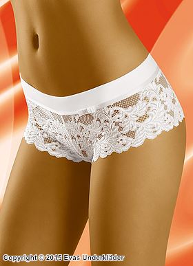 Romantiske boyshort-truser, detaljert blonder, blomster